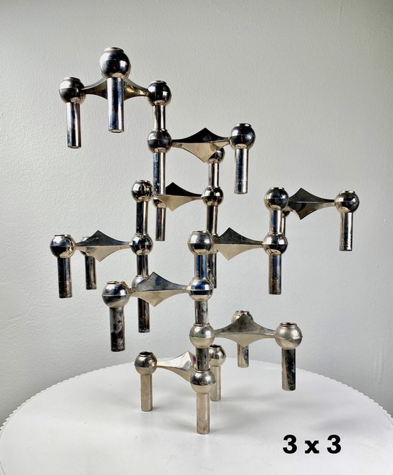 Image 1 of 3X Stoff Nagel Chrom / Silber Tone Modular Kerzenhalter In Original Box