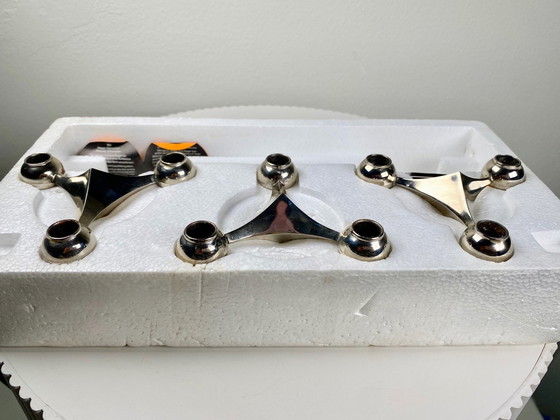 Image 1 of 3X Stoff Nagel Chrom / Silber Tone Modular Kerzenhalter In Original Box