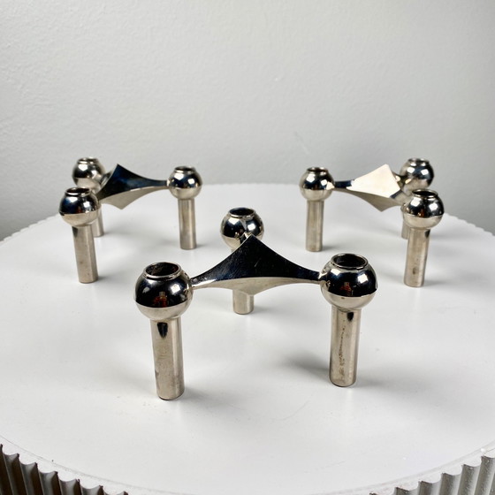 Image 1 of 3X Stoff Nagel Chrom / Silber Tone Modular Kerzenhalter In Original Box