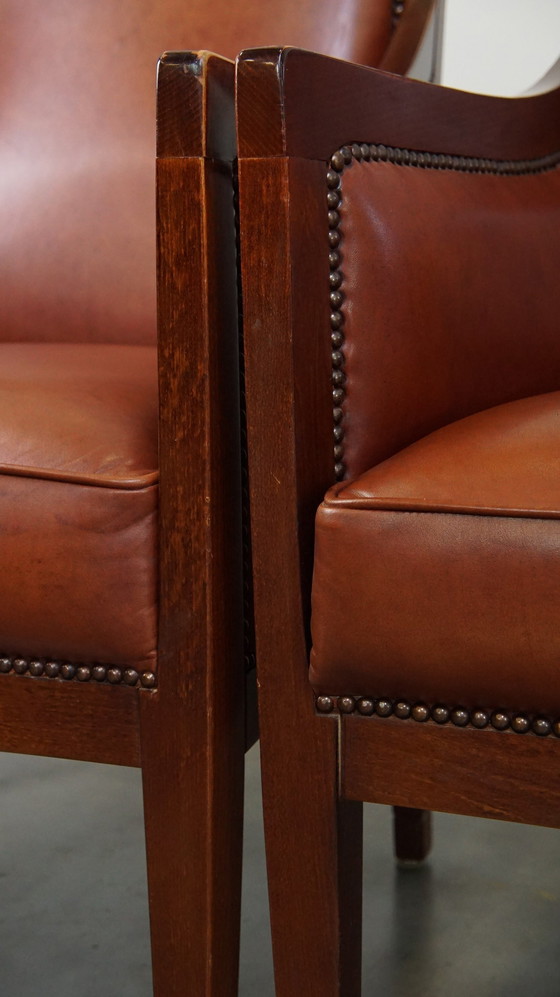 Image 1 of 4 X Cognacfarbenes Rindsleder Art Deco Design Sessel