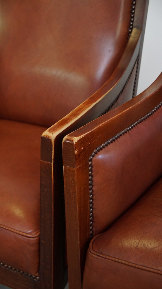 Image 1 of 4 X Cognacfarbenes Rindsleder Art Deco Design Sessel