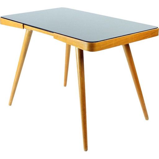 Vintage Couchtisch aus Eiche und schwarzem Glas von Cesky Nabytek, Tschechien 1960