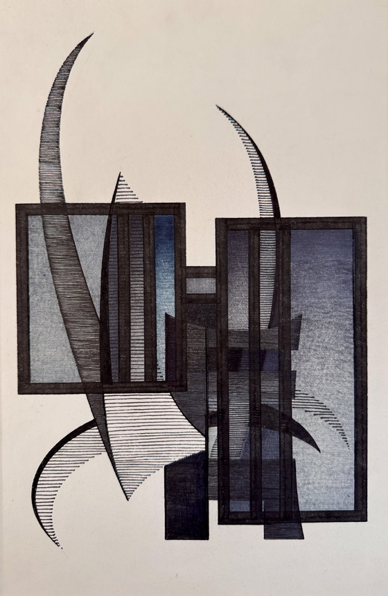 Image 1 of Eugene Eechaut 2 Wunderschöne Abstrakte Geometrische Zeichnungen / Galerie Pfeiffer Brüssel 1973