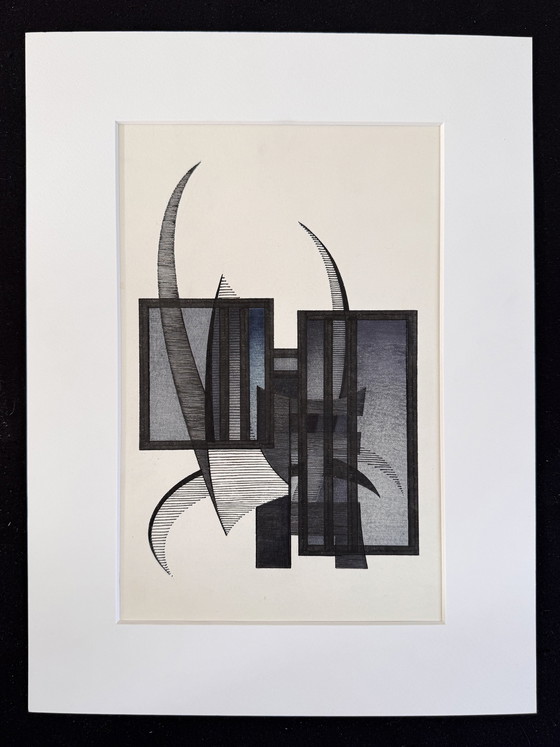 Image 1 of Eugene Eechaut 2 Wunderschöne Abstrakte Geometrische Zeichnungen / Galerie Pfeiffer Brüssel 1973