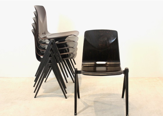 Image 1 of Lagerbestand des stapelbaren Pagholz Galvanitas S22 Industrial Diner Chair in Wenge