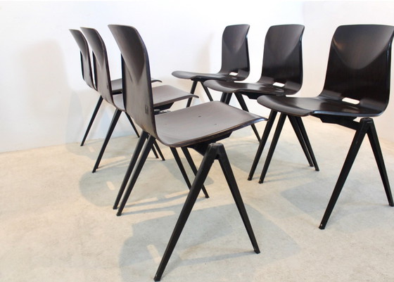 Image 1 of Lagerbestand des stapelbaren Pagholz Galvanitas S22 Industrial Diner Chair in Wenge