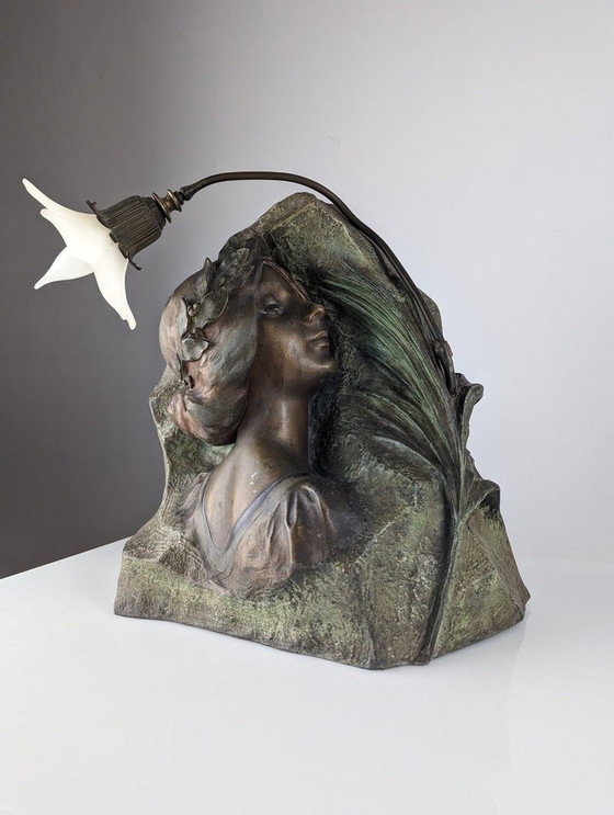 Image 1 of Art Nouveau Skulptur Lampe von Julien Causse 1900S