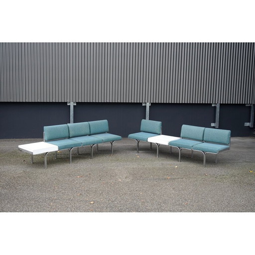 Pair of vintage 3-seater aluminum sofas by John Behringer for J.G Furniture, 1960
