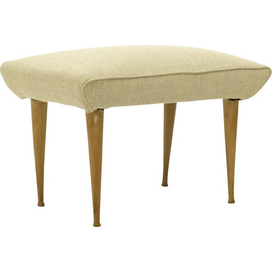 Image 1 of Vintage Hocker mit Holzbeinen, 1950er Jahre