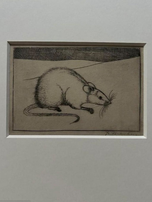 Jan Mankes 1889-1920 / Original Heliogravüre Maus 1923 (wunderschön gerahmt)
