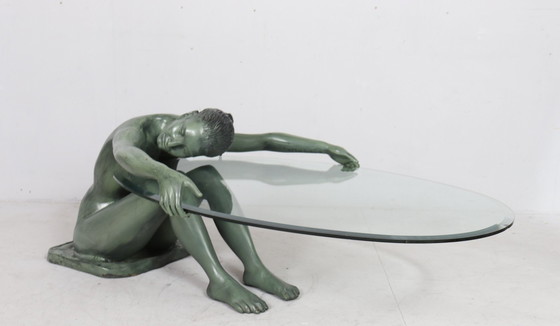 Image 1 of Skulpturaler Beistelltisch/Coffee Table Mit Frauenakt Skulptur, Bronze, Frankreich, 1970Er Jahre