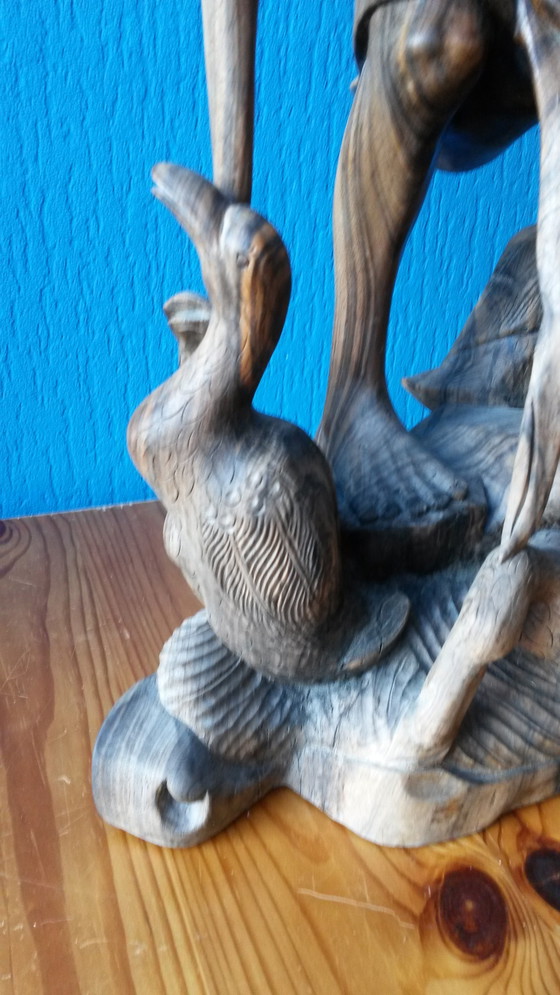 Image 1 of Holzstatue eines Fischers mit Enten, 84 cm hoch