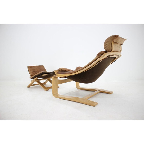 Image 1 of Kroken Leather Lounge Chair und Fußhocker von Ake Fribytter für Nelo 1970s