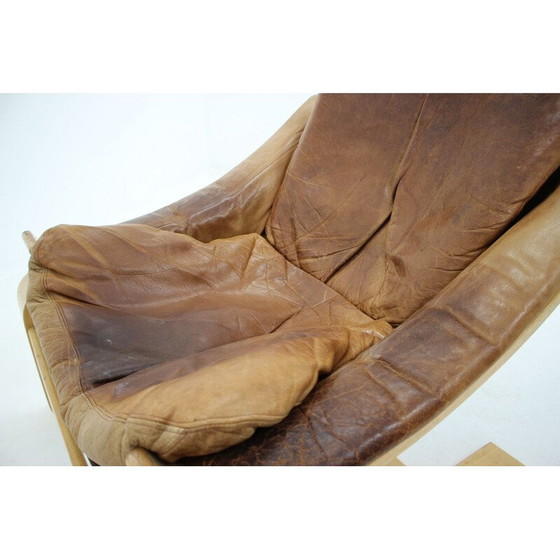 Image 1 of Kroken Leather Lounge Chair und Fußhocker von Ake Fribytter für Nelo 1970s