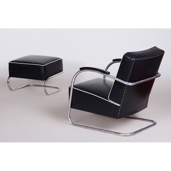 Image 1 of Vintage Sessel mit schwarzer Ottomane von Mucke Melder, Tschechoslowakei 1930