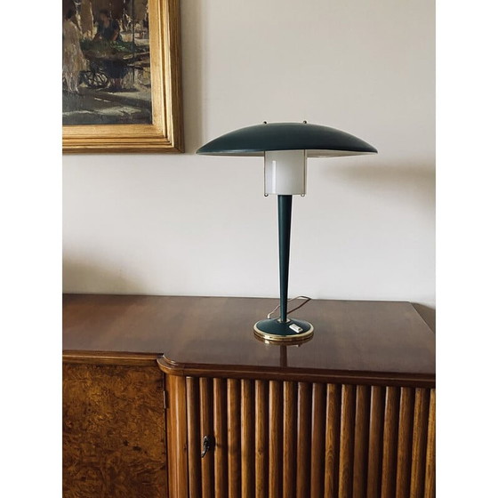 Image 1 of Vintage petrolgrüne Tischlampe, Frankreich 1960er Jahre