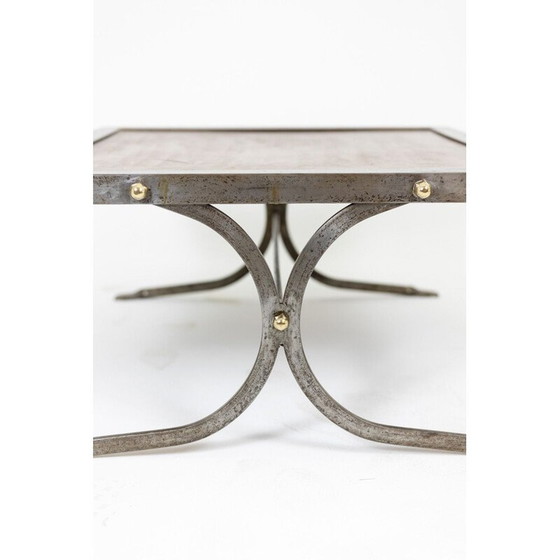 Image 1 of Couchtisch aus silbernem Eisen und Leder, 1970