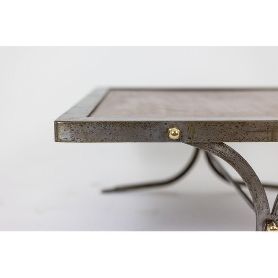 Image 1 of Couchtisch aus silbernem Eisen und Leder, 1970