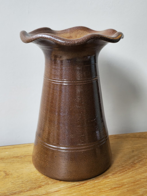 Vintage Steingut Vase Schulprand Braun