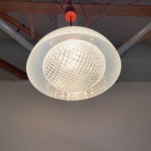 Mid Century Plastik- und Glas-Pendelleuchte, Tschechoslowakei