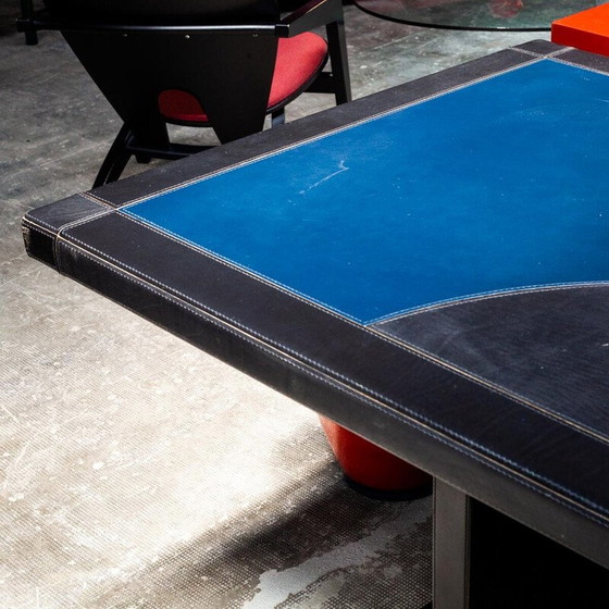 Image 1 of Vintage-Sessel mit braunem Leder-Ottoman von Giovanni Offredi für Saporiti, Italien 1970