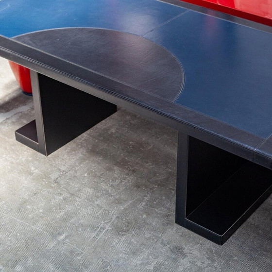 Image 1 of Vintage-Sessel mit braunem Leder-Ottoman von Giovanni Offredi für Saporiti, Italien 1970