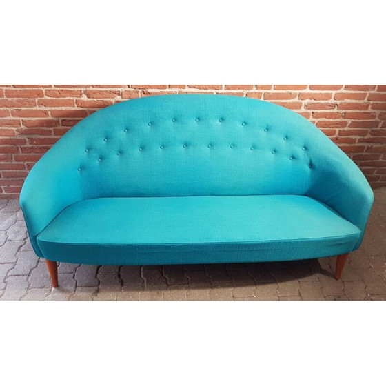 Image 1 of Vintage Paradiset Sofa von Triva in türkisblauem Stoff 1950er Jahre
