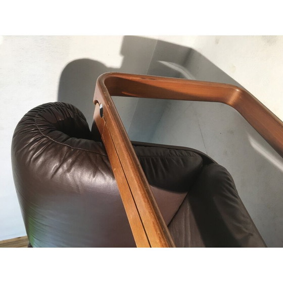 Image 1 of Giroflex-Sofa aus braunem Leder und Holz - 1970er Jahre