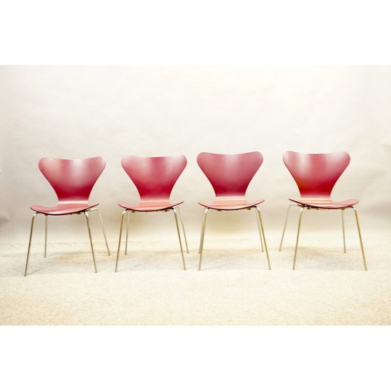 Image 1 of Satz von 4 Holzstühlen Modell 3107 von Arne Jacobsen für Fritz Hansen, Dänemark 1959