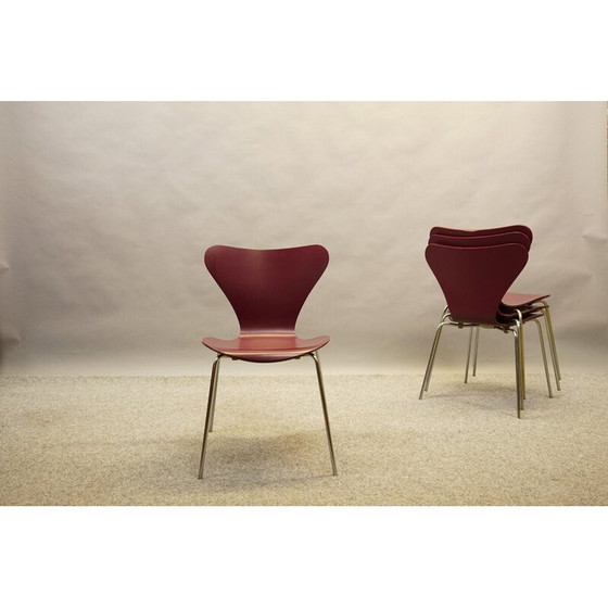 Image 1 of Satz von 4 Holzstühlen Modell 3107 von Arne Jacobsen für Fritz Hansen, Dänemark 1959