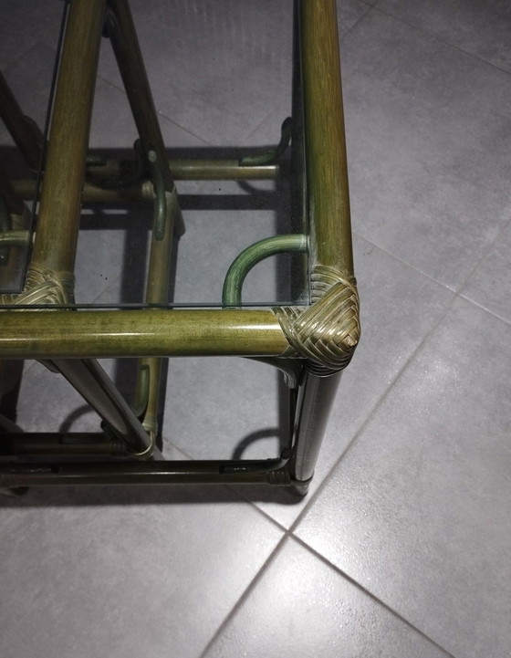 Image 1 of Set Von 3 Gigognischen Tischen (Rattan Und Bambus) Vintage, Dlg De Maugrion