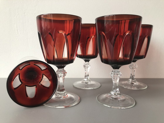 Image 1 of 5 X Vintage Cristal D'Arques Luminarc Ruby Red - Rotweingläser