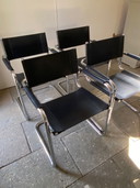 4x Freischwinger mit Lederrohrgestell