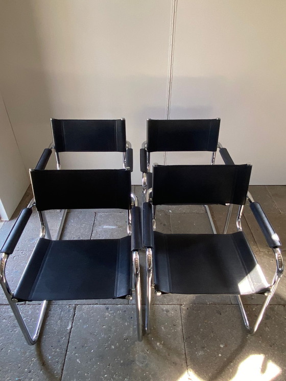 Image 1 of 4x Freischwinger mit Lederrohrgestell