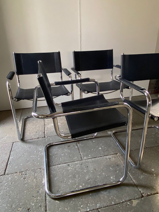 Image 1 of 4x Freischwinger mit Lederrohrgestell