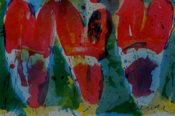 Image 1 of Jan Cremer – Gerahmte Farblithographie: Tulpen – 1991 (Schöner Rahmen!)