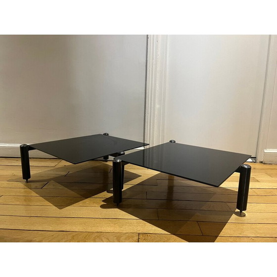 Image 1 of Zwei Couchtische aus schwarzem Metall und Glas, 1980