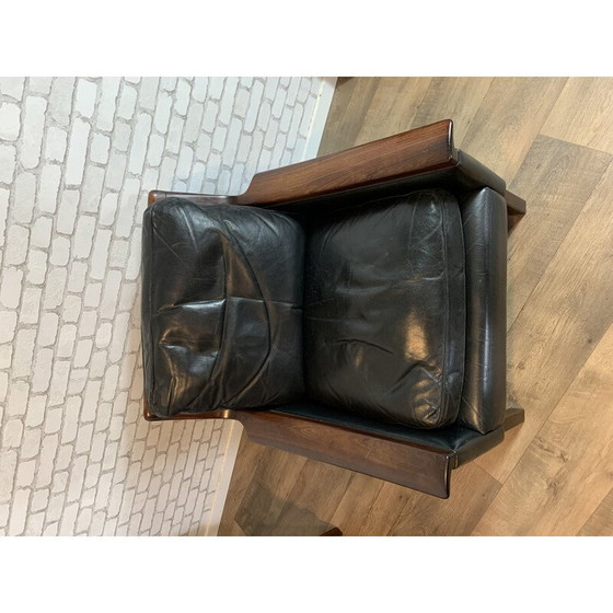 Image 1 of Wohnzimmergarnitur aus Palisanderholz und schwarzem Leder "Minerva" von Torbjorn Afdal für Nesjestranda, 1960