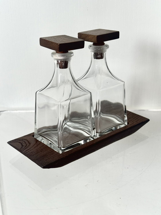 Image 1 of Teakholz-Essig-Öl-Set Glas 1960er Jahre Dänisches Design