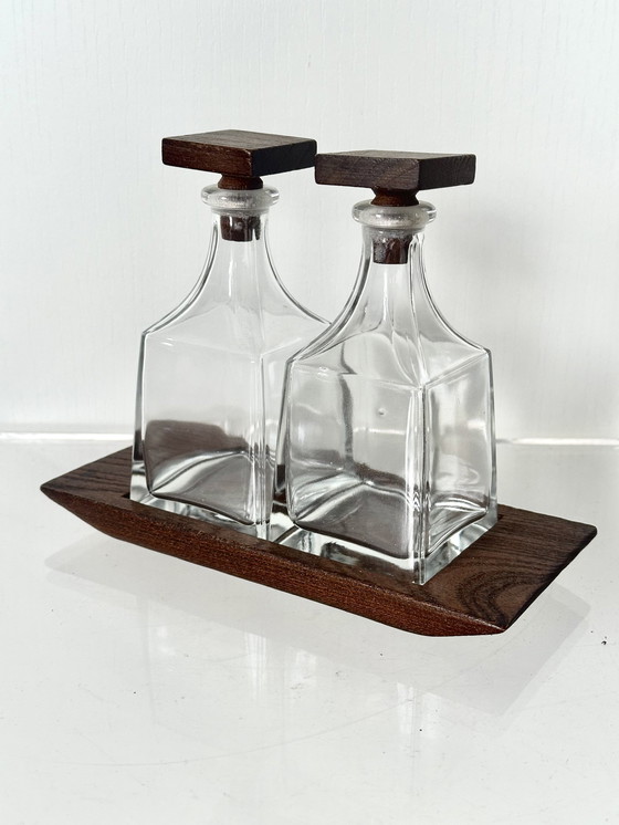 Image 1 of Teakholz-Essig-Öl-Set Glas 1960er Jahre Dänisches Design