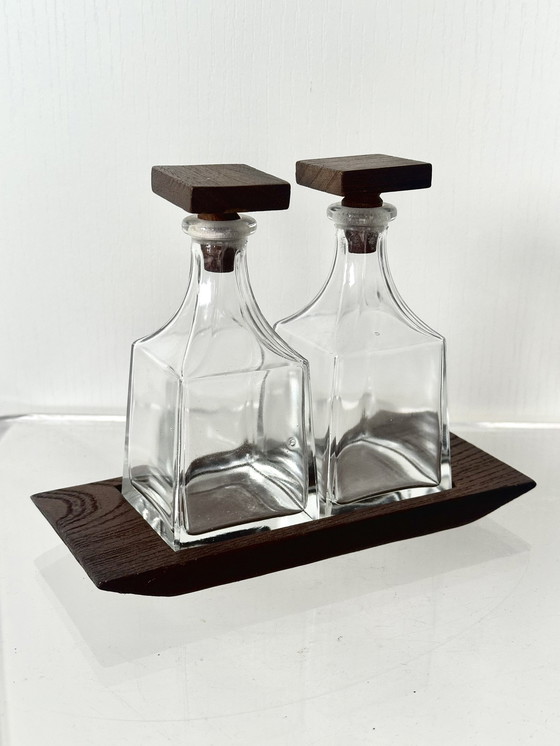 Image 1 of Teakholz-Essig-Öl-Set Glas 1960er Jahre Dänisches Design