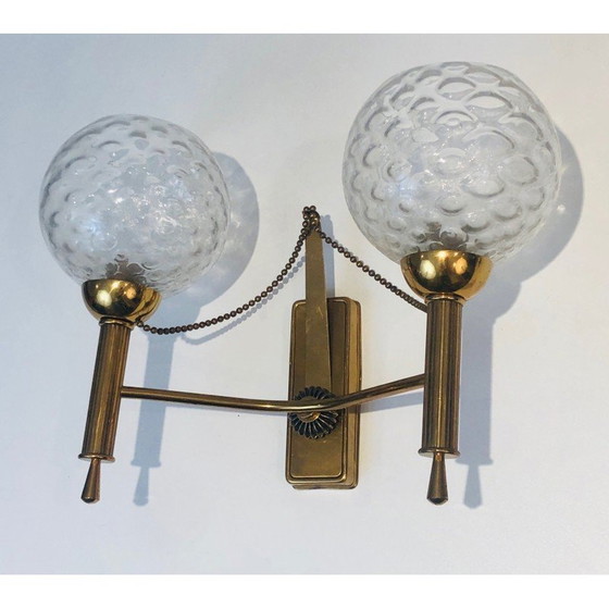 Image 1 of Paar alte Wandlampen aus Messing und Glas, 1970