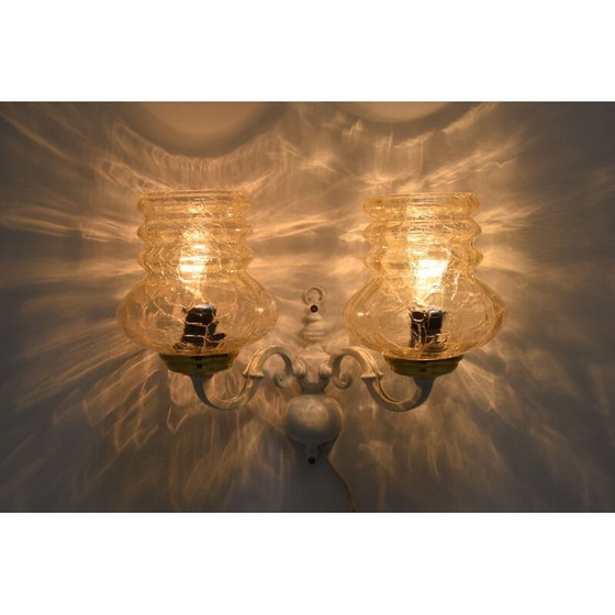 Image 1 of Vintage Wandlampe aus Glas und Metall, Tschechisch 1970