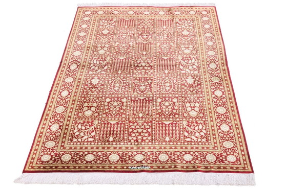 Image 1 of Qom Perserteppich Atemberaubend Reine Seide - Fliesendesign & Signatur