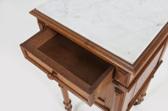 Image 1 of Art Deco Nachttisch aus Holz mit Marmorplatte, 1930er Jahre