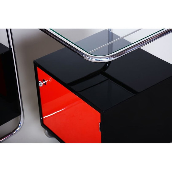 Image 1 of Vintage schwarz und rot Vichr a Spol Nachttische, 1930er Jahre