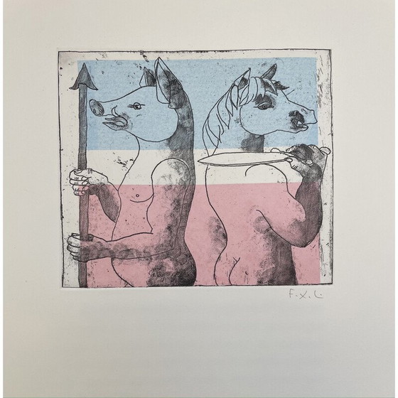 Image 1 of Kupferstich "Pferd und Wildschwein" auf Papier von François Xavier Lalanne, 2005er Jahre