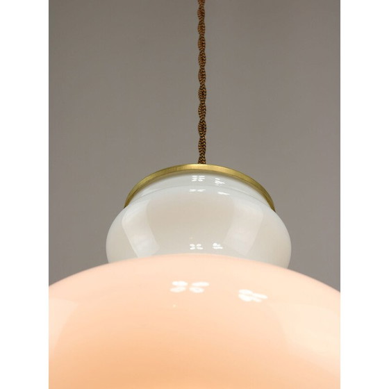 Image 1 of Vintage-Pendelleuchte aus Messing und Opalglas, Italien