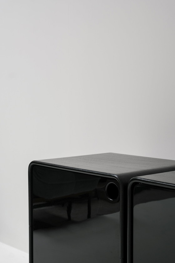 Image 1 of Seltene 1960er belgischen Brutalist Kabinett in schwarzem Klavierlack