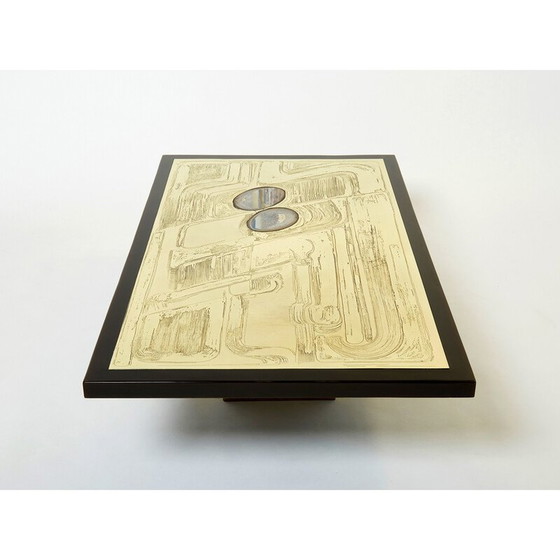 Image 1 of Belgischer Couchtisch aus graviertem Messing und Achat von Christian Krekels, 1979